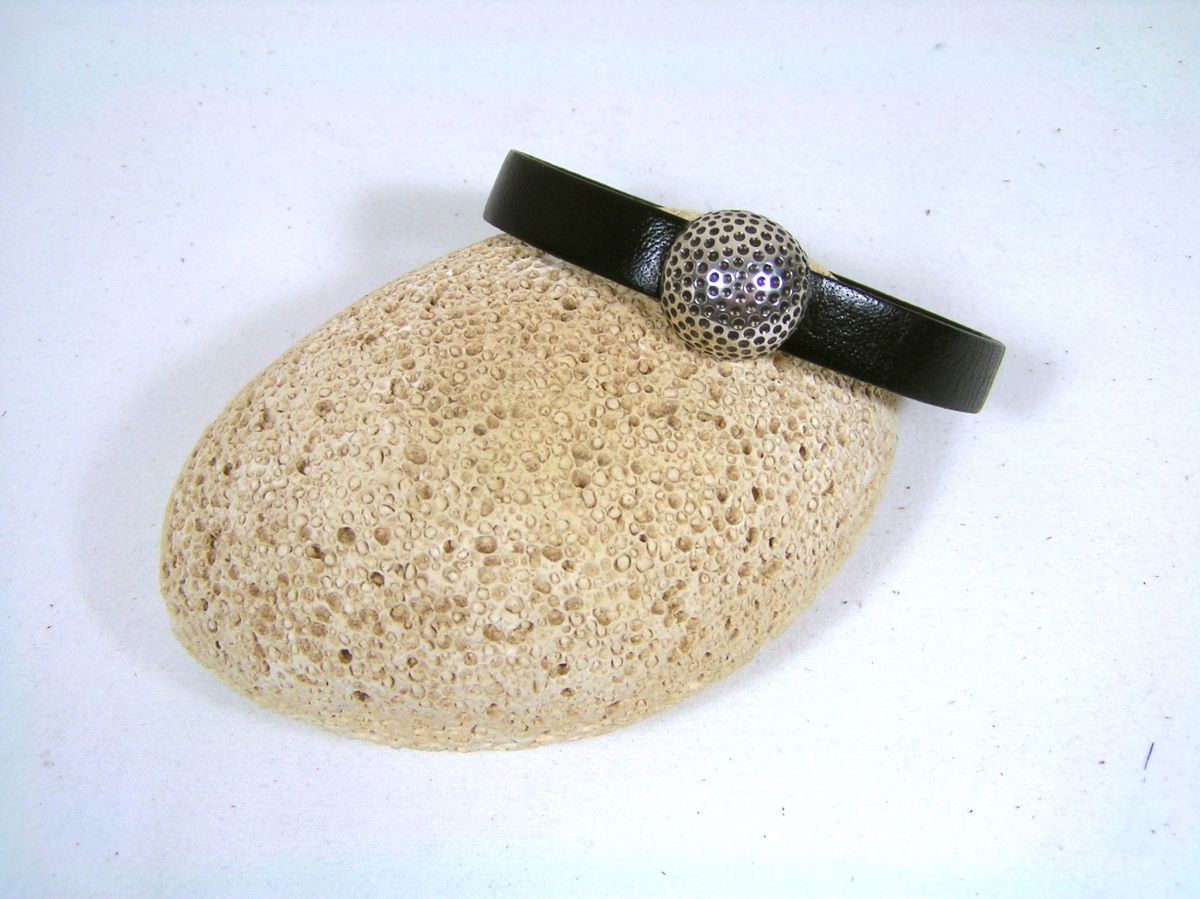 Cowhide läderarmband svart med magnetlås golfboll