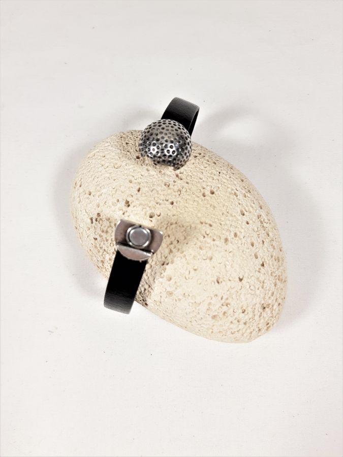 Cowhide läderarmband svart med magnetlås golfboll