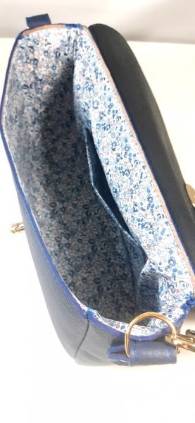 Sac baguette cuir bleu marine