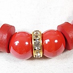 Bracelet &eacute;lastique rouge, cuir et porcelaine