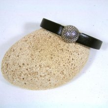 Cowhide läderarmband svart med magnetlås golfboll